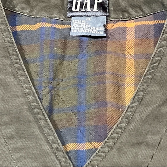 Gap Plaid Flannel 90s Lined ARMY GREEN Canvas VEST Men XL cotton Waistcoat Lined - Picture 12 of 16